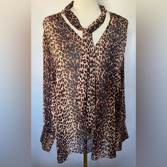 NEW w/TAGS 11 HONORÉ Animal Print Tie Neck Tunic Long Sleeves Plus Size 20 - Picture 1 of 8